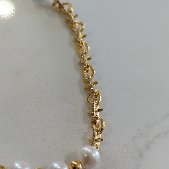 Ann Taylor Gold with Crystals and White Pearl Mixed Chain Necklace - Picture 3 of 8